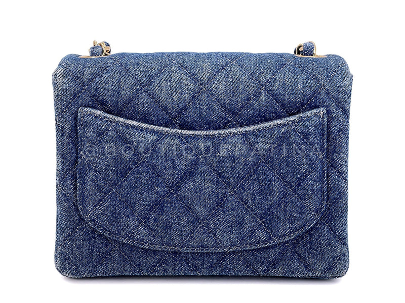 Chanel 1998 Vintage Blue Denim Square Mini Flap Bag 24k GHW  2H2