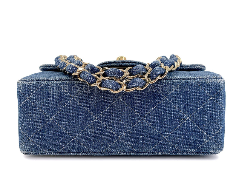 Chanel 1998 Vintage Blue Denim Square Mini Flap Bag 24k GHW  2H2