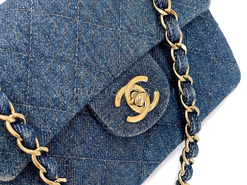 Chanel 1998 Vintage Blue Denim Square Mini Flap Bag 24k GHW  2H2