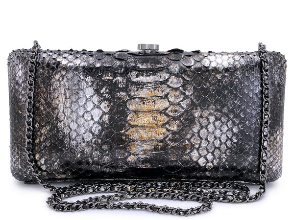 Chanel 13A Paris-Edinburgh Dark Silver Ombre Python Clutch on Chain Evening Bag U75