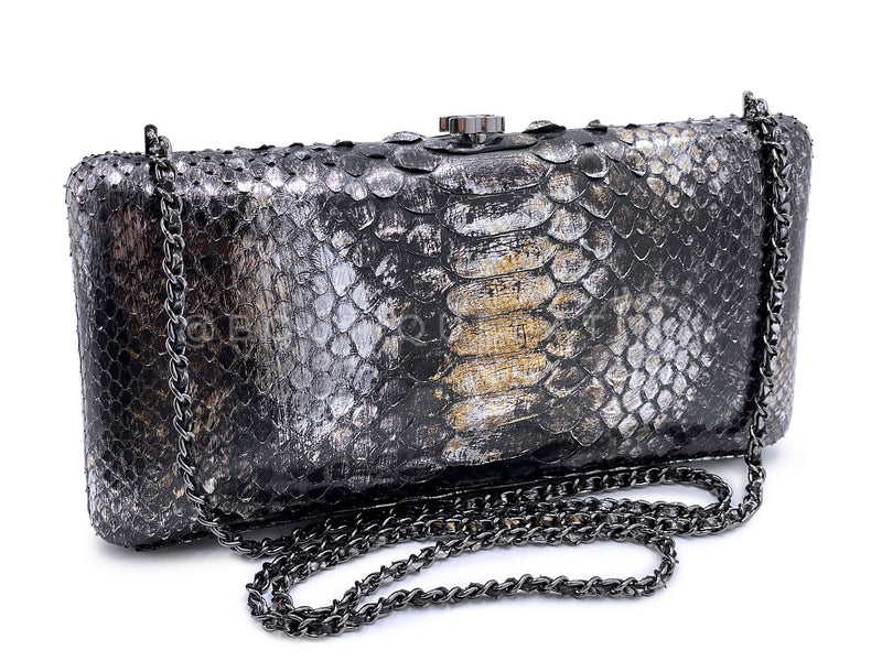 Chanel 13A Paris-Edinburgh Dark Silver Ombre Python Clutch on Chain Evening Bag U75