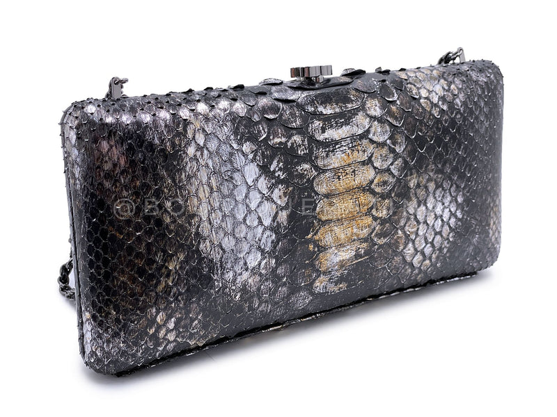 Chanel 13A Paris-Edinburgh Dark Silver Ombre Python Clutch on Chain Evening Bag U75