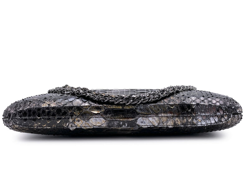 Chanel 13A Paris-Edinburgh Dark Silver Ombre Python Clutch on Chain Evening Bag U75