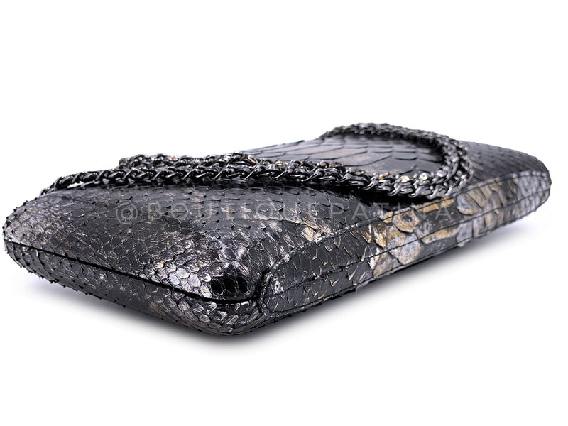 Chanel 13A Paris-Edinburgh Dark Silver Ombre Python Clutch on Chain Evening Bag U75