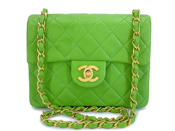 Chanel 1989 Vintage Apple Green Mini Square Flap Bag 24k GHW 7FD