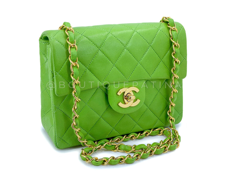 Chanel 1989 Vintage Apple Green Mini Square Flap Bag 24k GHW 7FD