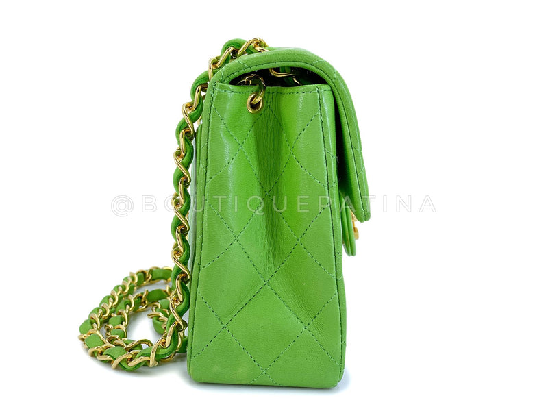 Chanel 1989 Vintage Apple Green Mini Square Flap Bag 24k GHW 7FD