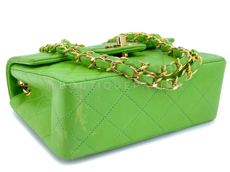 Chanel 1989 Vintage Apple Green Mini Square Flap Bag 24k GHW 7FD