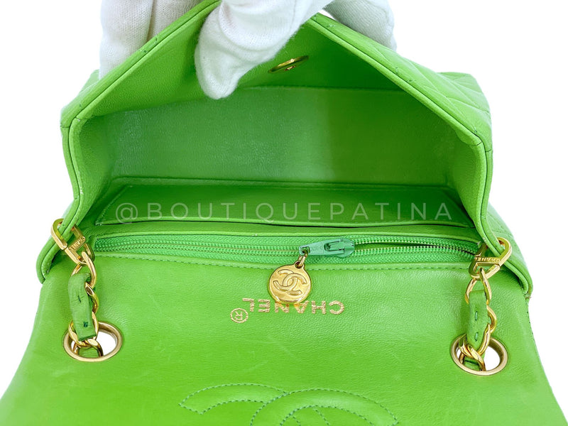 Chanel 1989 Vintage Apple Green Mini Square Flap Bag 24k GHW 7FD