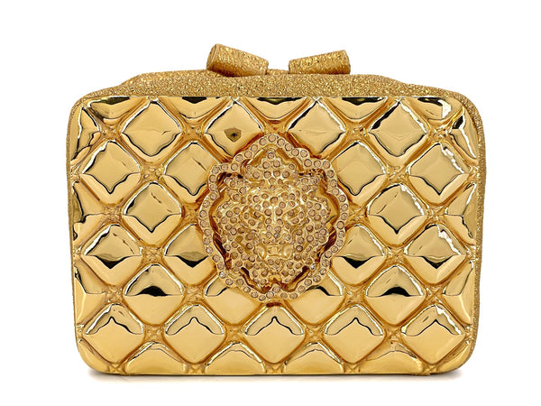 Chanel 2009 Vintage Paris-Moscou Moscow Gold Plated Crystal Lionhead Clutch Bag XSN