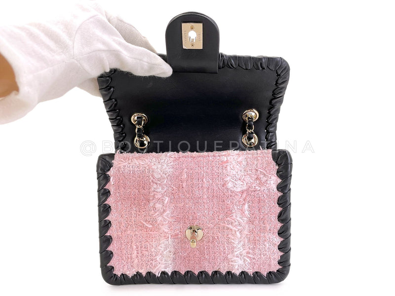 Chanel 2022 Pink Tweed Square Mini Flap Bag GHW W0V