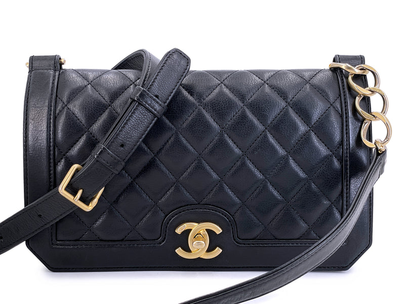 Chanel Black Chain Link Calfskin Medium Flap Bag GHW T4V