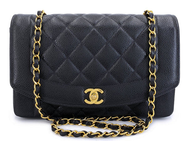 Chanel 1994 Vintage Black Caviar Medium Diana Flap Bag 24k GHW 21Z