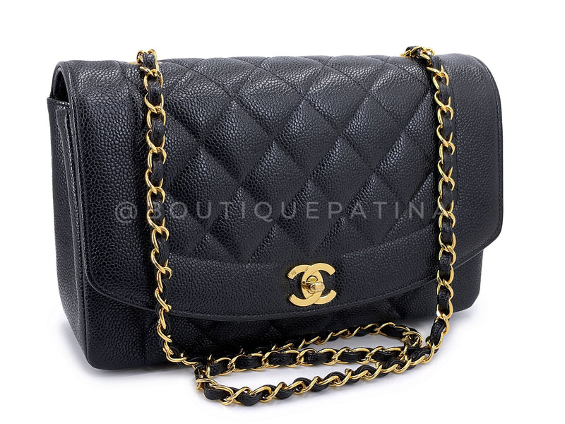 Chanel 1994 Vintage Black Caviar Medium Diana Flap Bag 24k GHW 21Z