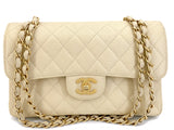 Chanel 2001 Vintage Mushroom Beige Speckled Caviar Small Classic Double Flap Bag Brushed 24k GHW CF4