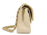 Chanel 2001 Vintage Mushroom Beige Speckled Caviar Small Classic Double Flap Bag Brushed 24k GHW CF4