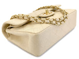 Chanel 2001 Vintage Mushroom Beige Speckled Caviar Small Classic Double Flap Bag Brushed 24k GHW CF4