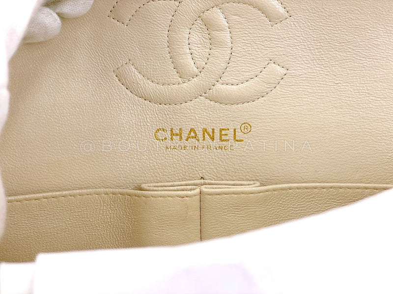 Chanel 2001 Vintage Mushroom Beige Speckled Caviar Small Classic Double Flap Bag Brushed 24k GHW CF4