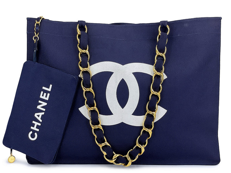 Chanel 1991 Vintage Printed Canvas Chunky Chain Tote Bag 24k GHW VP1