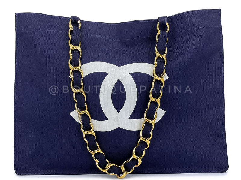 Chanel 1991 Vintage Printed Canvas Chunky Chain Tote Bag 24k GHW VP1