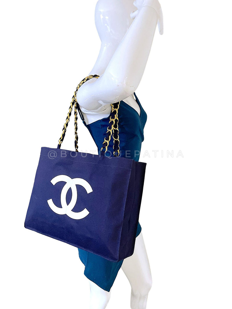 Chanel 1991 Vintage Printed Canvas Chunky Chain Tote Bag 24k GHW VP1