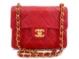 Chanel 1988 Vintage Red Square Mini Flap Bag 24k GHW Lambskin Y0F