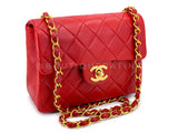 Chanel 1988 Vintage Red Square Mini Flap Bag 24k GHW Lambskin Y0F