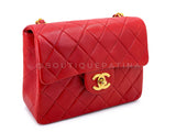 Chanel 1988 Vintage Red Square Mini Flap Bag 24k GHW Lambskin Y0F