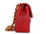 Chanel 1988 Vintage Red Square Mini Flap Bag 24k GHW Lambskin Y0F