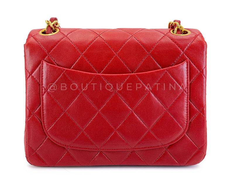 Chanel 1988 Vintage Red Square Mini Flap Bag 24k GHW Lambskin Y0F