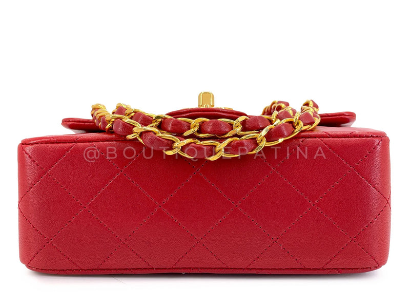 Chanel 1988 Vintage Red Square Mini Flap Bag 24k GHW Lambskin Y0F