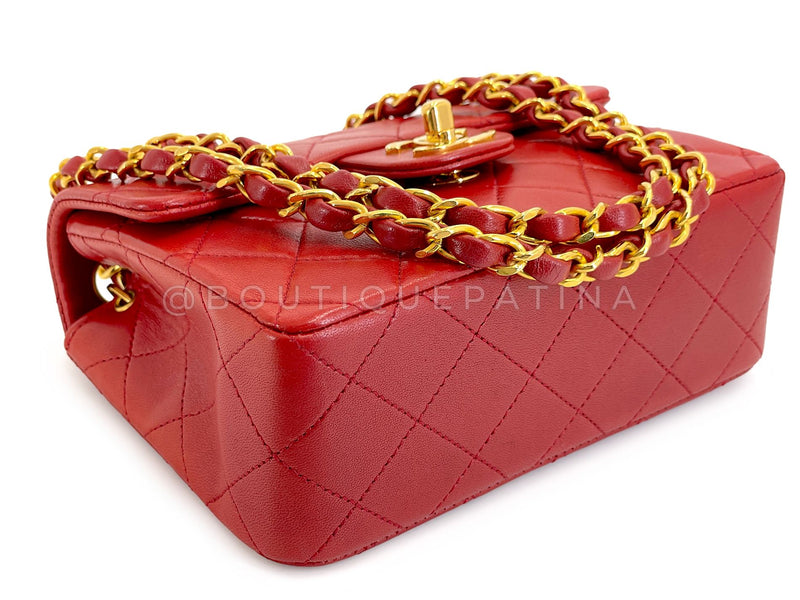 Chanel 1988 Vintage Red Square Mini Flap Bag 24k GHW Lambskin Y0F