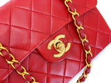 Chanel 1988 Vintage Red Square Mini Flap Bag 24k GHW Lambskin Y0F