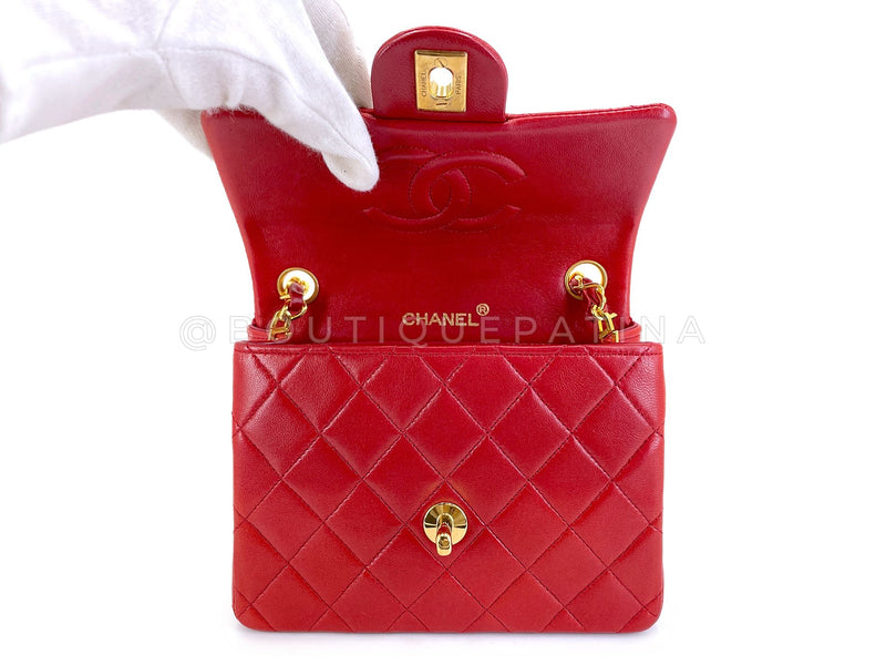 Chanel 1988 Vintage Red Square Mini Flap Bag 24k GHW Lambskin Y0F