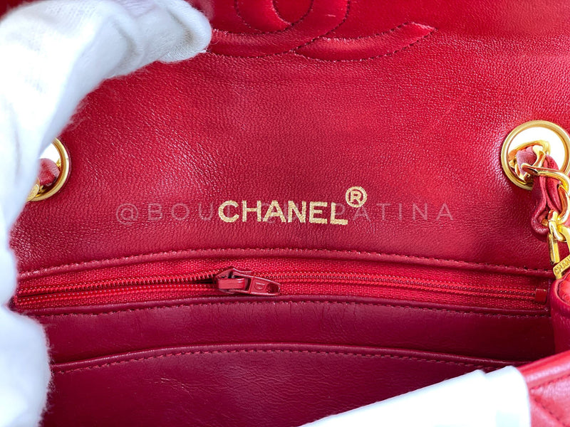 Chanel 1988 Vintage Red Square Mini Flap Bag 24k GHW Lambskin Y0F