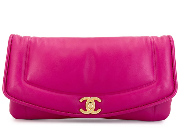 Chanel Fuchsia Pink Lambskin Puffy Large Flap Bag GHW V6V