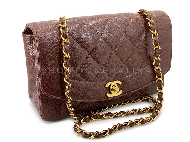 Chanel 1994 Vintage Brown Caviar Small Diana Flap Bag 24k GHW SDC