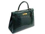 Hermès Vert Cypress Shiny Porosus Crocodile Kelly Bag Sellier 35cm 24k GHW Dark Green XYJ