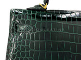 Hermès Vert Cypress Shiny Porosus Crocodile Kelly Bag Sellier 35cm 24k GHW Dark Green XYJ