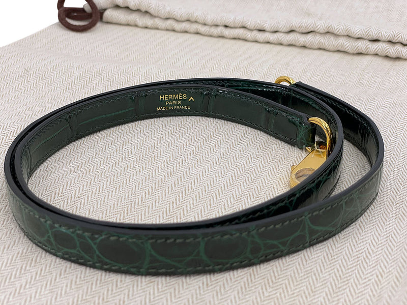 Hermès Vert Cypress Shiny Porosus Crocodile Kelly Bag Sellier 35cm 24k GHW Dark Green XYJ