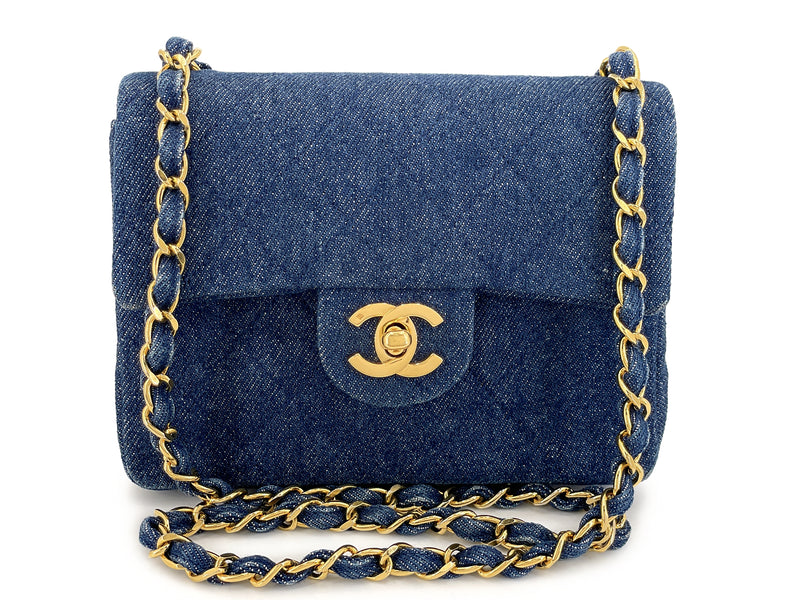 Chanel 1990 Vintage Denim Square Mini Flap Bag 24k GHW OL2