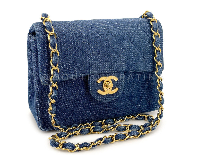 Chanel 1990 Vintage Denim Square Mini Flap Bag 24k GHW OL2