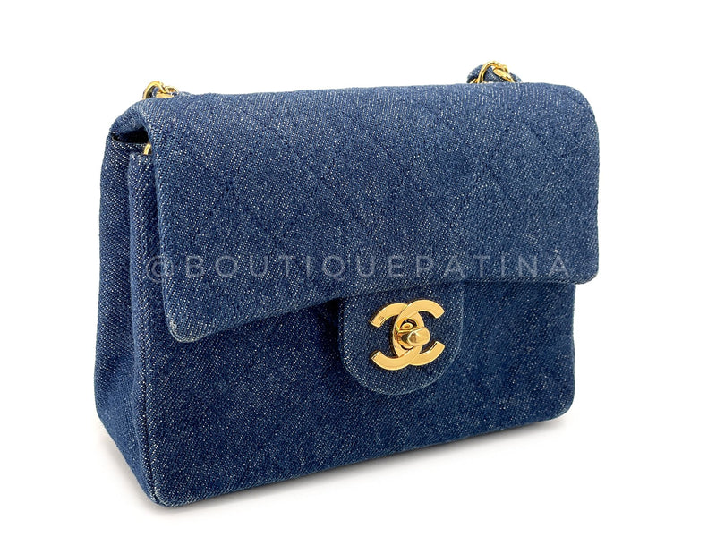 Chanel 1990 Vintage Denim Square Mini Flap Bag 24k GHW OL2