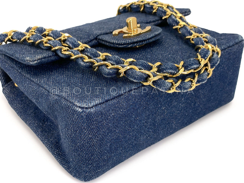 Chanel 1990 Vintage Denim Square Mini Flap Bag 24k GHW OL2