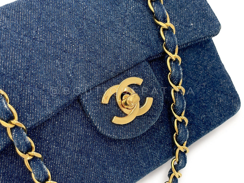 Chanel 1990 Vintage Denim Square Mini Flap Bag 24k GHW OL2