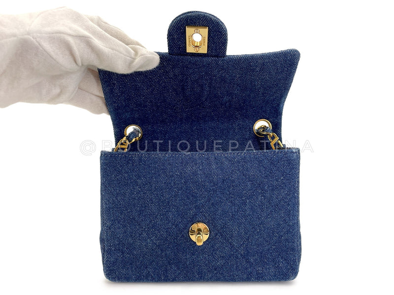 Chanel 1990 Vintage Denim Square Mini Flap Bag 24k GHW OL2