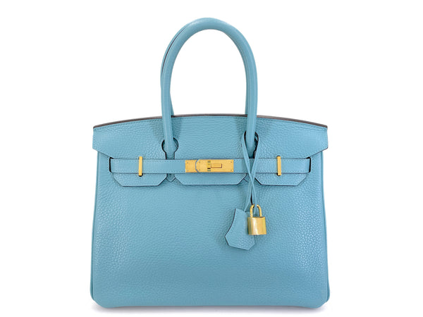 Hermès Blue Cyr Clemence Birkin 30 Tote Bag 24k GHW K16