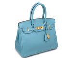 Hermès Blue Cyr Clemence Birkin 30 Tote Bag 24k GHW K16