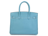 Hermès Blue Cyr Clemence Birkin 30 Tote Bag 24k GHW K16