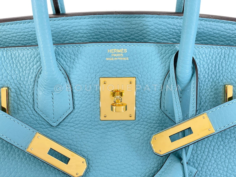 Hermès Blue Cyr Clemence Birkin 30 Tote Bag 24k GHW K16